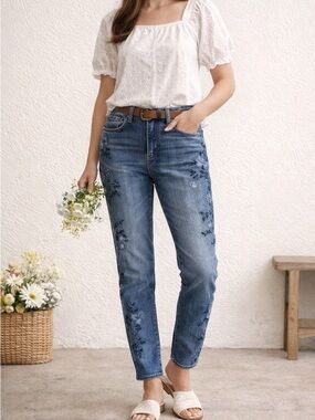 Driftwood High Rise Embroidered Jeans | Sundance Boho Floral Denim Size 28